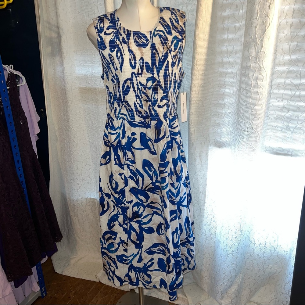 Calvin Klein blue/white dress